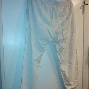 Old Navy White Linen Blend Pull on Elastic Waist Crop Capri Pants Size L Beachy